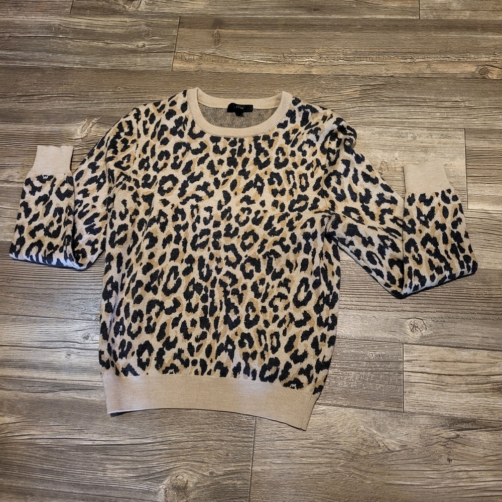 J CREW | Tan and Black Leopard Print Knit Sweater